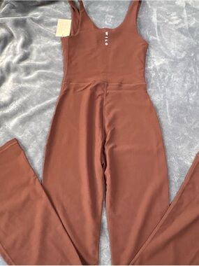 WILLO Chest-Logo Rust Brown Ribbed Jumpsuit